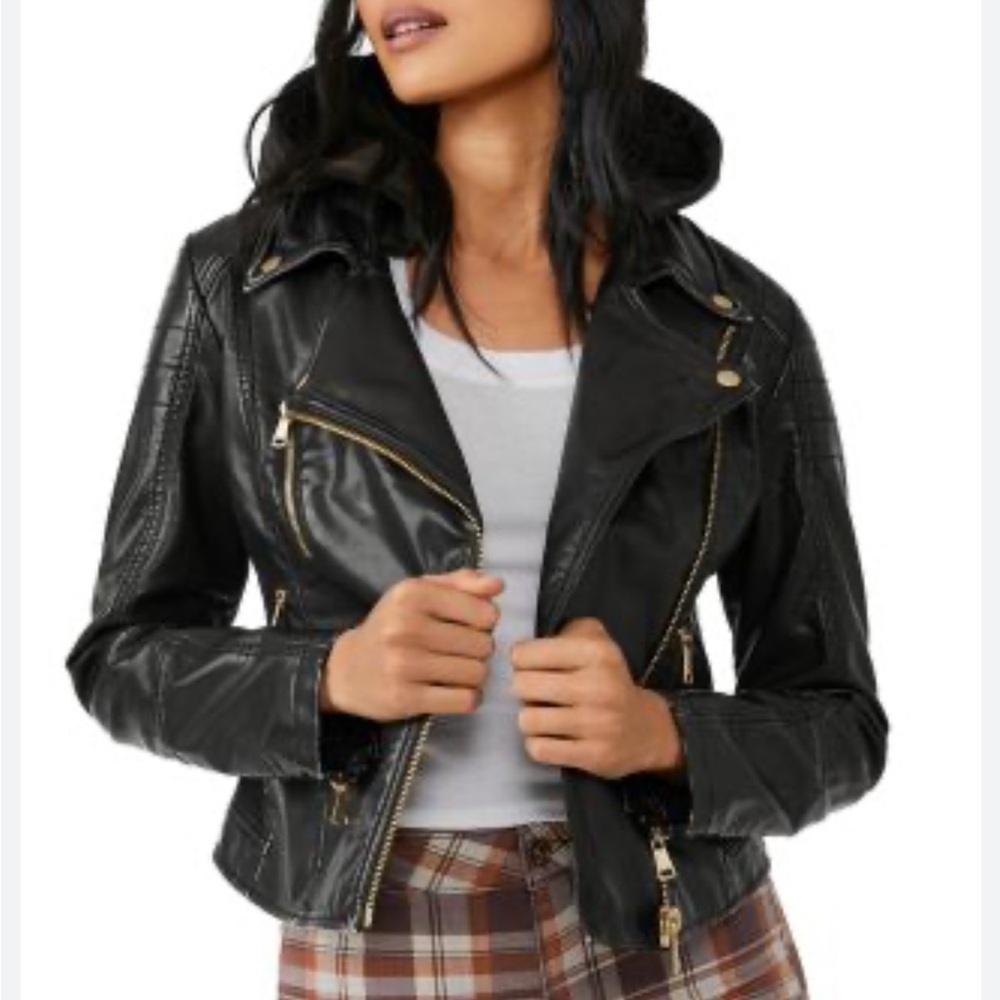 Free People Harriet Vegan Leather Hooded Moto Jacket XS hoodie new without tags